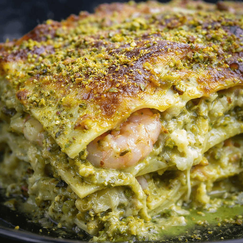 Lasagnes au pesto de pistaches et crevettes
